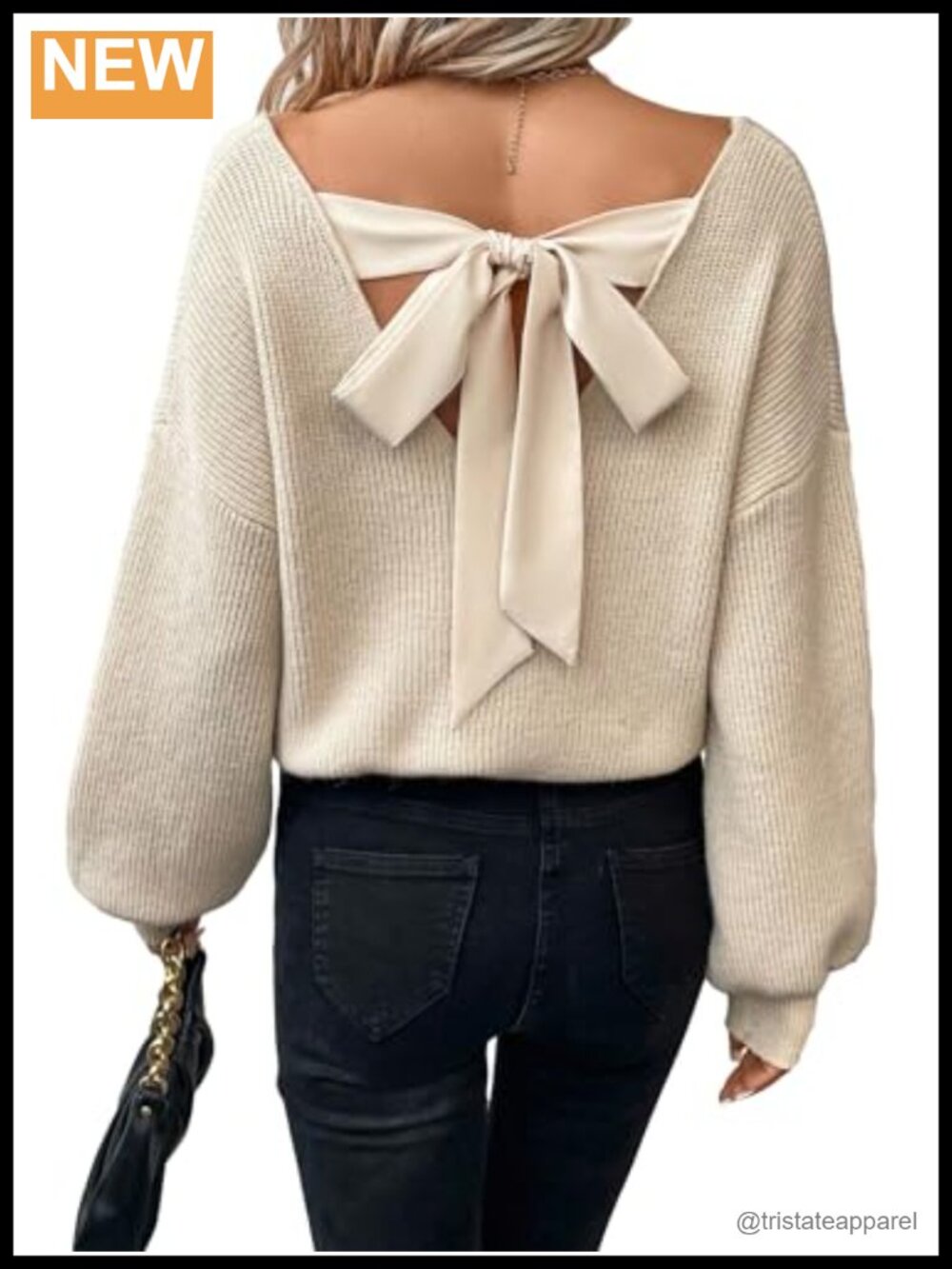 Women's Oversized Chunky Cable Knit Pullover Sweater V-Neck Long Sleeve Bow Tie